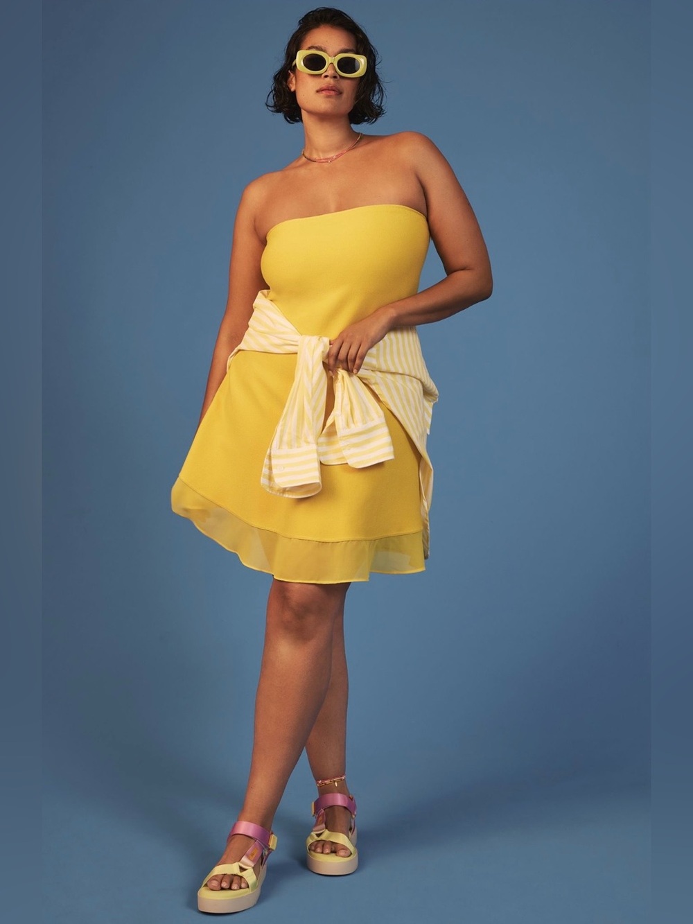 Anthropologie Strapless Mini Dress Size XL Yellow